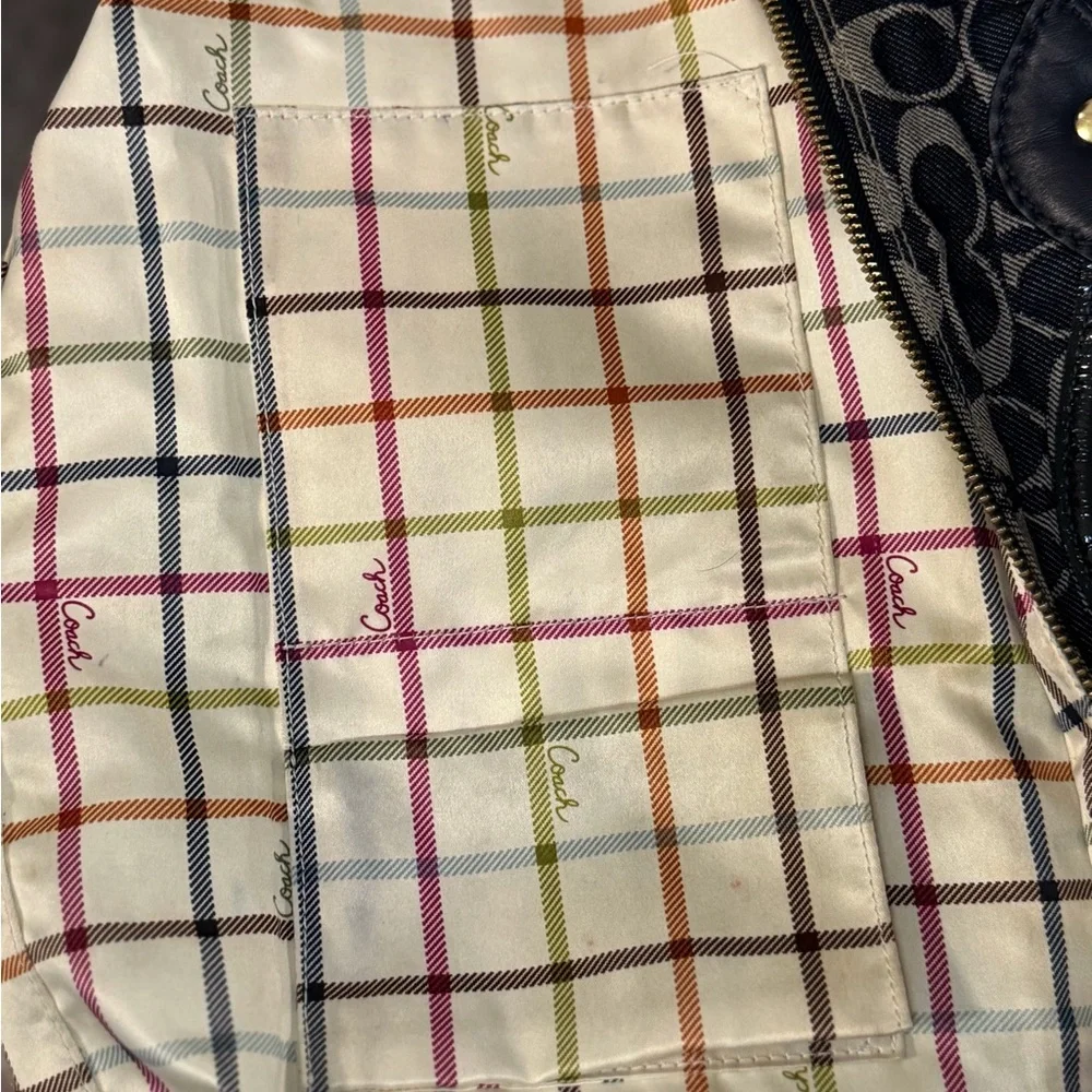 Coach Bleecker Signature Canvas Jacquard Tote Bag Navy Leather Trim Vintage Y2K - Picture 7 of 15